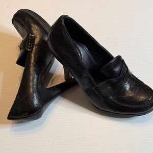 Studio Paolo Black Leather Loafer Heels
